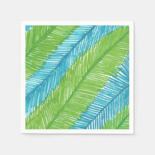 Serviette Jetable Serviettes vertes et bleues de motif de palmettes