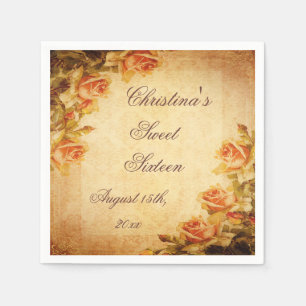 Serviette Jetable Serviettes Vintage Damask Shabby Chic Roses Péches