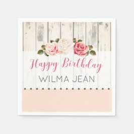 Serviette Jetable Shabby Chic Rose Rustique Bois Personnalisé Annive