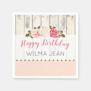 Serviette Jetable Shabby Chic Rose Rustique Bois Personnalisé Annive