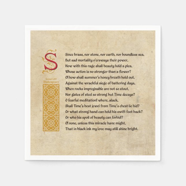 Serviette Jetable Shakespeare Sonnet 65 (LXV) sur Parchemin (Devant)