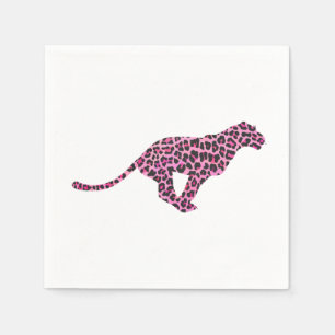 Serviette Jetable Silhouette rose et léopard noir