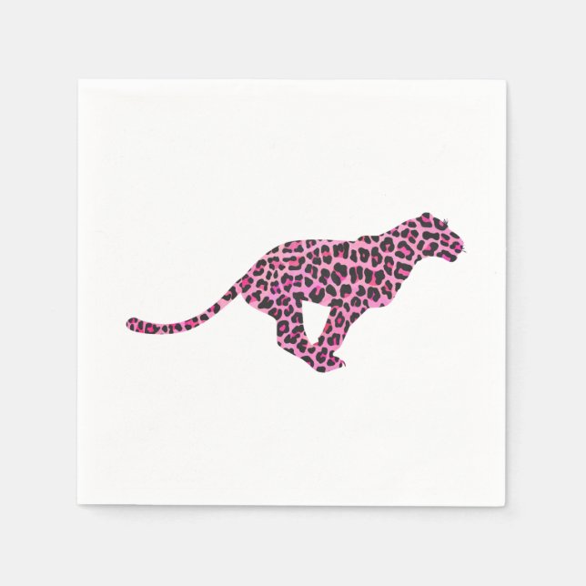 Serviette Jetable Silhouette rose et léopard noir (Devant)