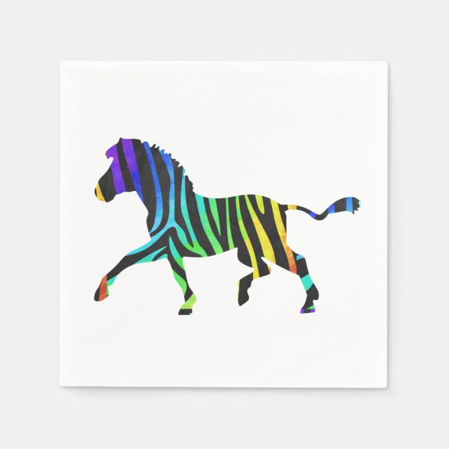 Serviette Jetable Silhouette Zebra noir et arc-en-ciel (Devant)