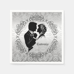 Serviette Jetable Silvery White Bride & Groom Silhouette Napkins