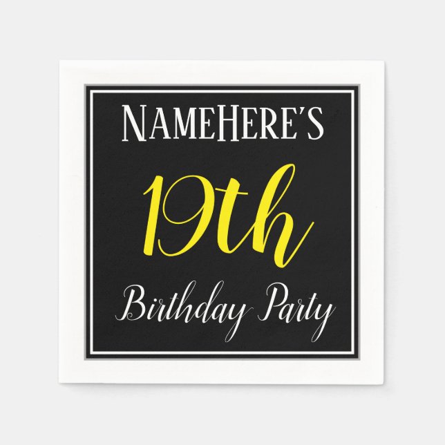 Serviette Jetable Simple, 19e fête d'anniversaire avec nom personnal (Devant)