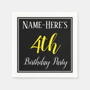 Serviette Jetable Simple, 4ème fête d'anniversaire avec nom personna