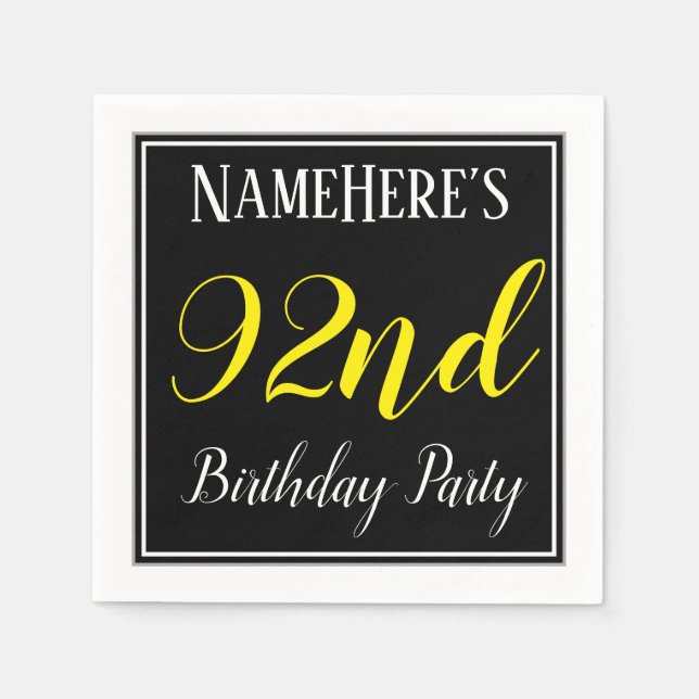 Serviette Jetable Simple, 92e fête d'anniversaire avec nom personnal (Devant)