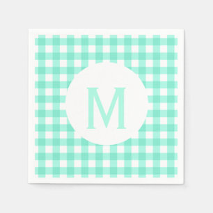 Serviette Jetable Simple Basic Neo Mint Green En vichy Monogramme