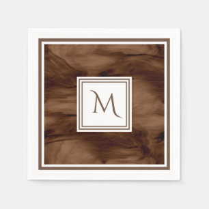 Serviette Jetable Simple Brown foncé Marbre subtil Monogramme modern