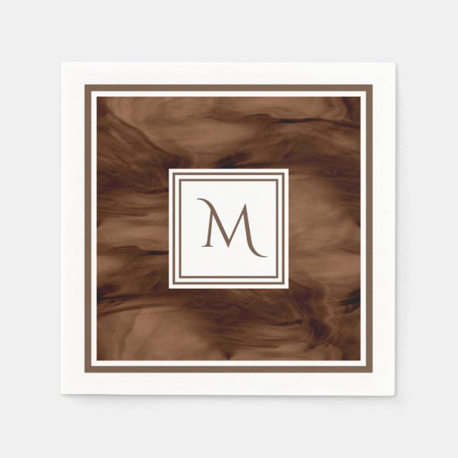 Serviette Jetable Simple Brown foncé Marbre subtil Monogramme modern (Devant)