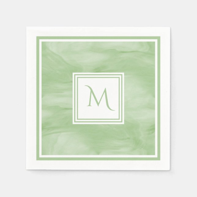 Serviette Jetable Simple clair vert subtil marbre moderne Monogramme (Devant)