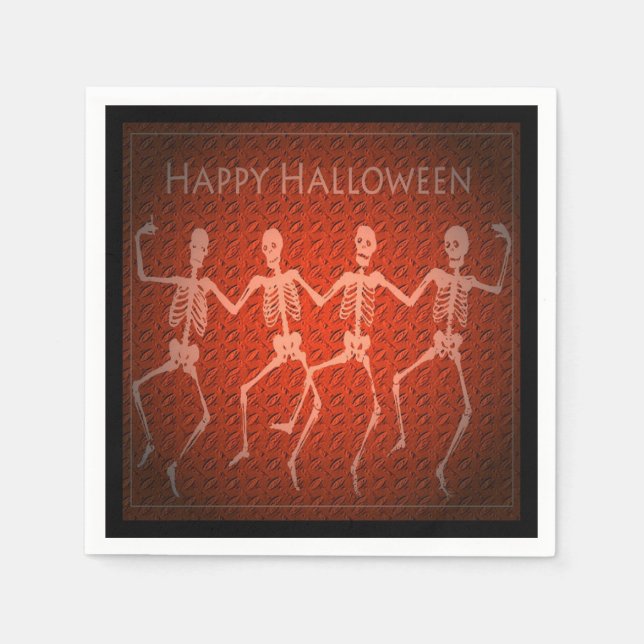 Serviette Jetable Skeletons de danse Orange Halloween Napkins (Devant)