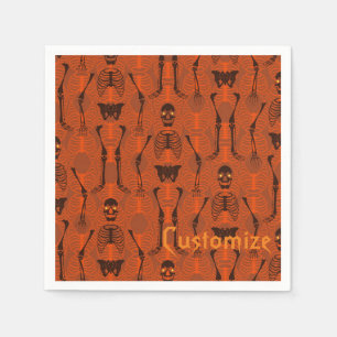 Serviette Jetable Skeletons noirs et orange Halloween Napkins