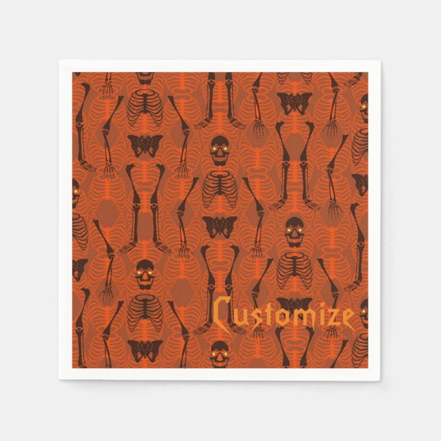 Serviette Jetable Skeletons noirs et orange Halloween Napkins (Devant)