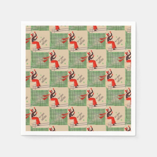Serviette Jetable Skier de Noël des années 1950 (Devant)