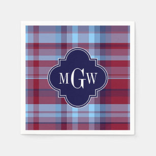 Serviette Jetable "Sky Blue Navy Burgundy Preppy Madras