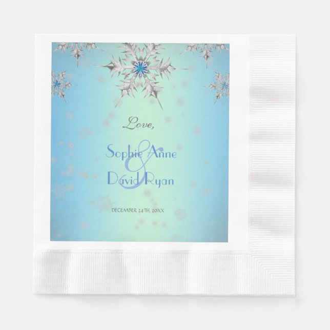 Serviette Jetable Snowflakes en argent Crystals Blue Pearls Mariage (Devant)