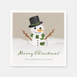 Serviette Jetable Snowman Souriant Et Nom Personnalisable Noël