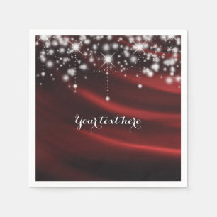 Serviette Jetable Soie Rouge et Paillettes Glam Fête Hollywood