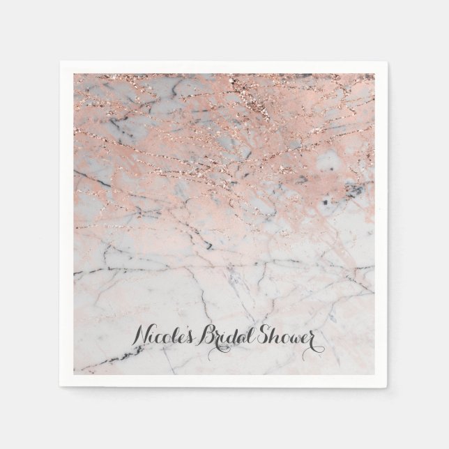 Serviette Jetable Soirée de Mariage Rose moderne Gold Marbre moderne (Devant)