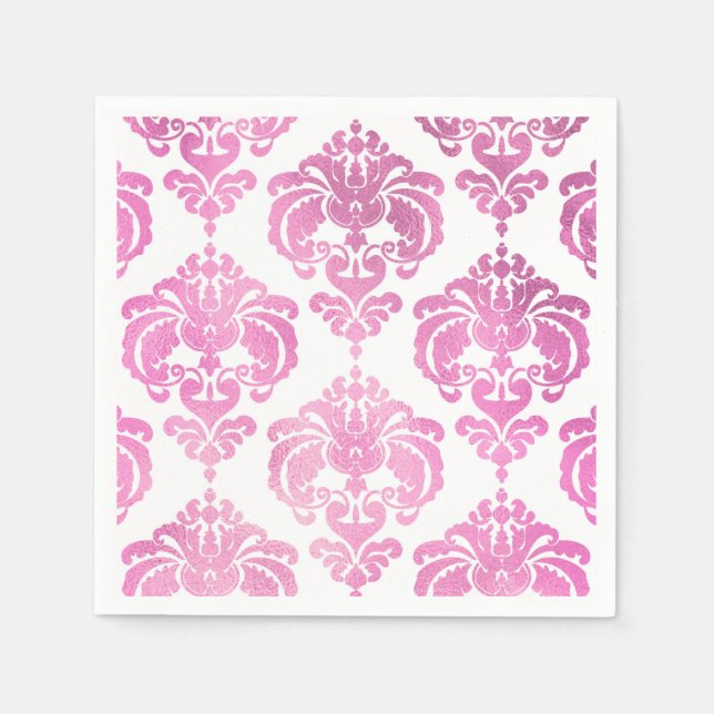 Serviette Jetable Soirée de mariage Vintage rose & blanc Damask (Devant)
