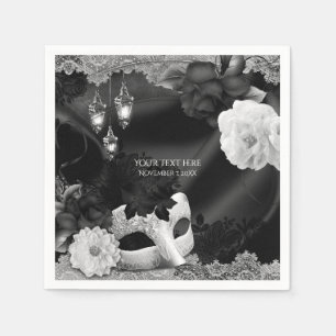 Serviette Jetable Soirée élégante masquée noir et blanc