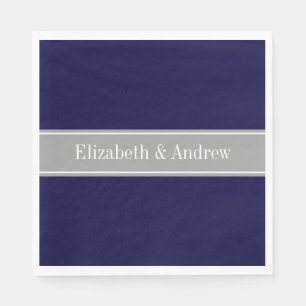 Serviette Jetable Solid Navy Blue, Dark Gray Ribbon Nom Monogram