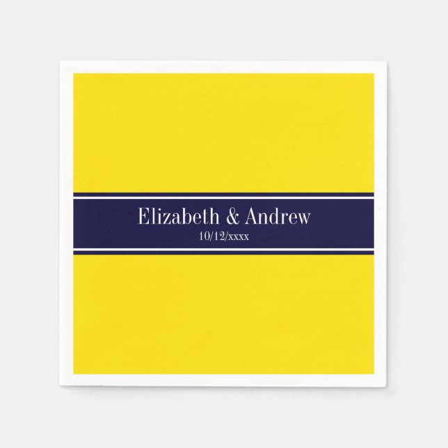 Serviette Jetable Solid Yellow, Navy Blue Ribbon Monogram (Devant)