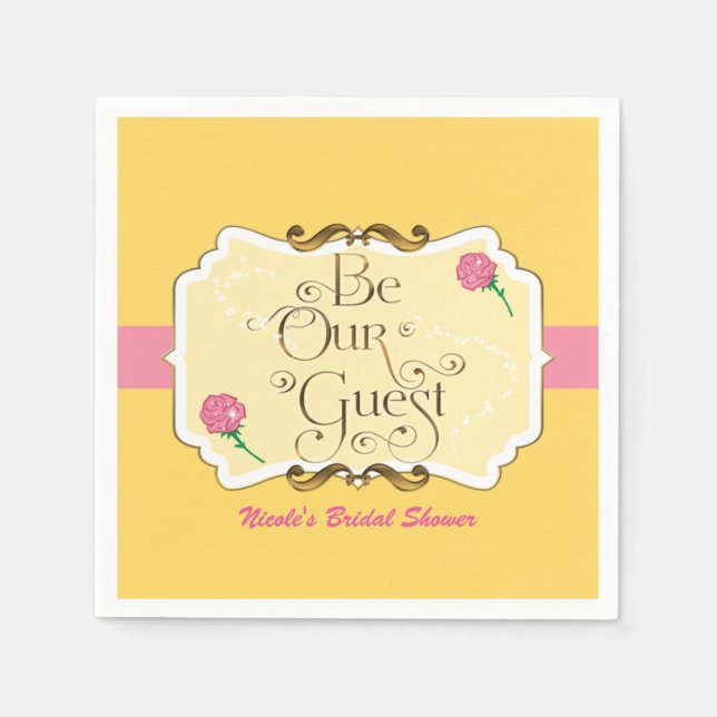 Serviette Jetable Soyez notre invité Jaune & Rose Princess Party (Devant)