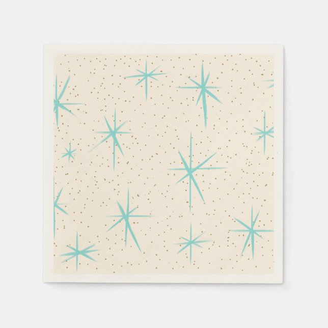 Serviette Jetable Space Age Turquoise Starburbs Papier Napkin (Devant)