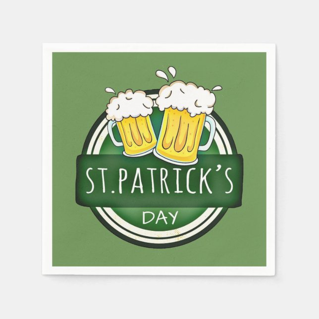 Serviette Jetable St. Patrick's Day, Beer Mugs, Irish Green (Devant)