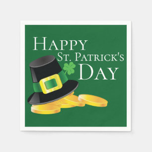 Serviette Jetable St. Patrick's Day Leprechaun Casquette et pièces d