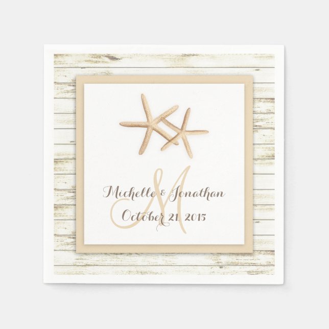 Serviette Jetable Starfish Blanchis Wood Beach Wedding Napkin (Devant)