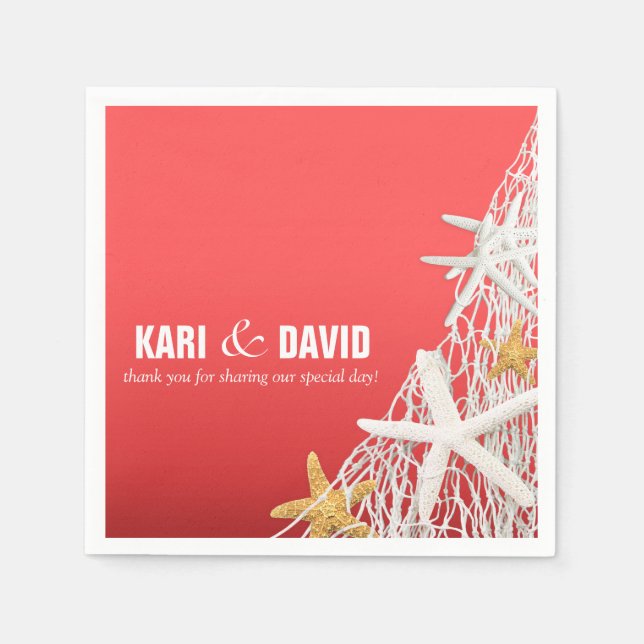 Serviette Jetable Starfish Netting Beach Cocktail Party | corail (Devant)