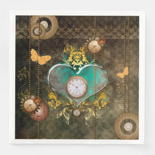 Serviette Jetable Steampunk, coeur merveilleux avec horloges