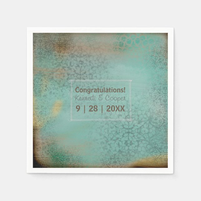 Serviette Jetable Style Agritole Dentelle Turquoise rustique Personn (Devant)