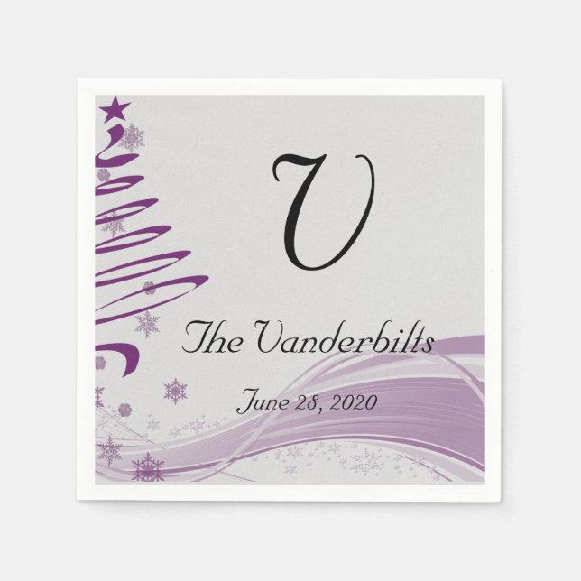 Serviette Jetable Sugar Plum Tree and Snowflake in Purple Napkins (Devant)
