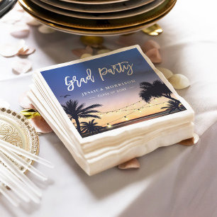 Serviette Jetable Summer Beach Sunset Palm Tree Graduation Party