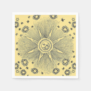 Serviette Jetable Sun Stars Antique Nuit Ciel Médiéval Zodiac
