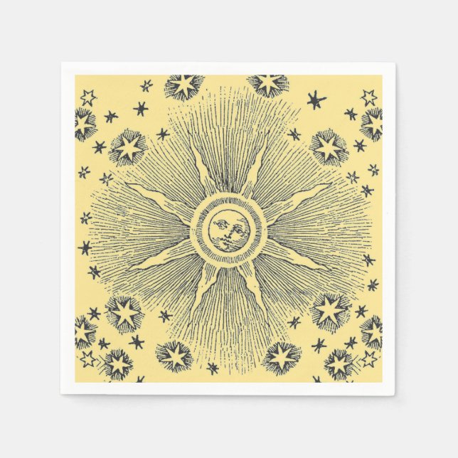 Serviette Jetable Sun Stars Antique Nuit Ciel Médiéval Zodiac (Devant)