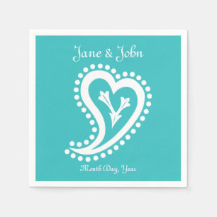 Serviette Jetable Sweet Paisley Hearts en serviettes Turquoise