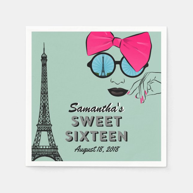 Serviette Jetable Sweet sixteen Paris Thème Anniversaire Papier Napk (Devant)