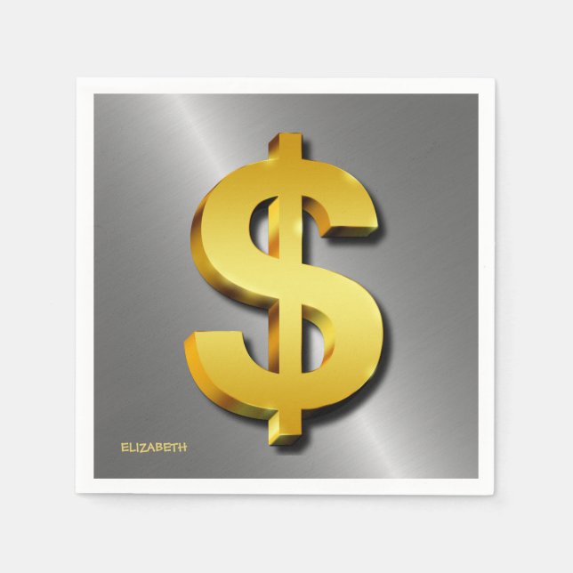Serviette Jetable Symbole d'argent or Dollar Sparkling (Devant)