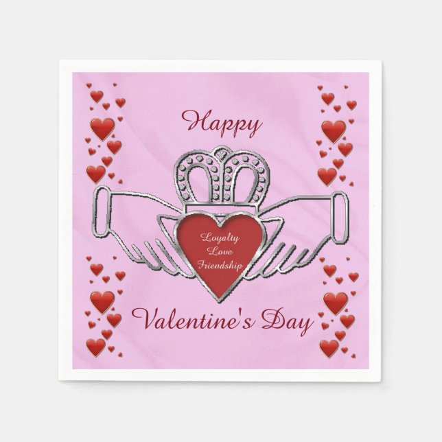 Serviette Jetable Symbole de Claddagh satiné blanc Pink Valentine Na (Devant)