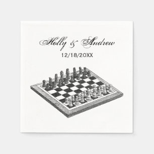 Serviette Jetable Tableau d'échecs et pièces d'échecs Art Vintage