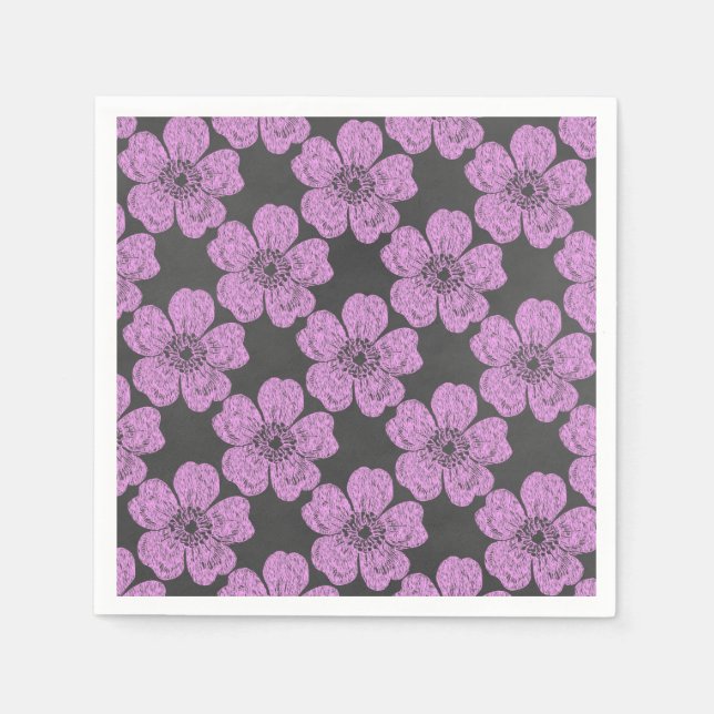 Serviette Jetable Tableau noir Roses roses sauvages (Devant)