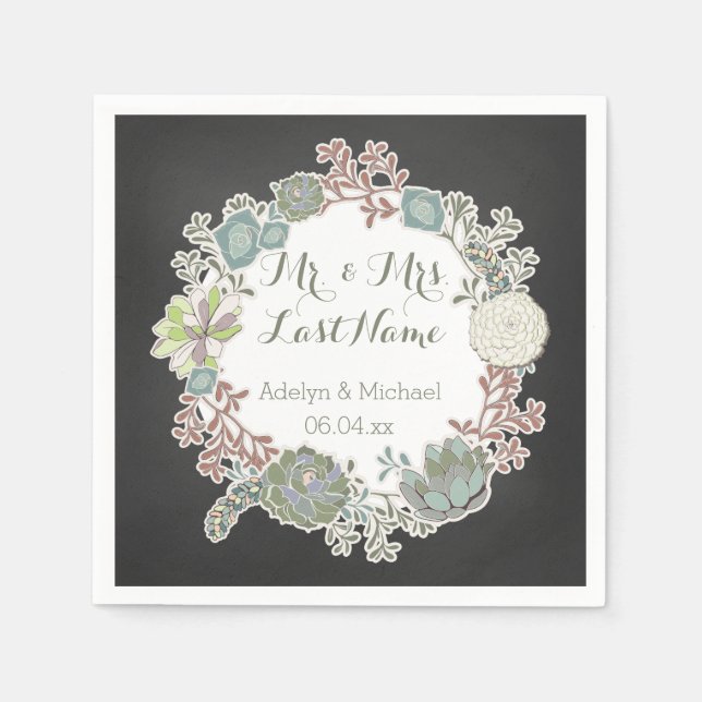Serviette Jetable Tableau noir Succulent Wreath papier Mariage servi (Devant)