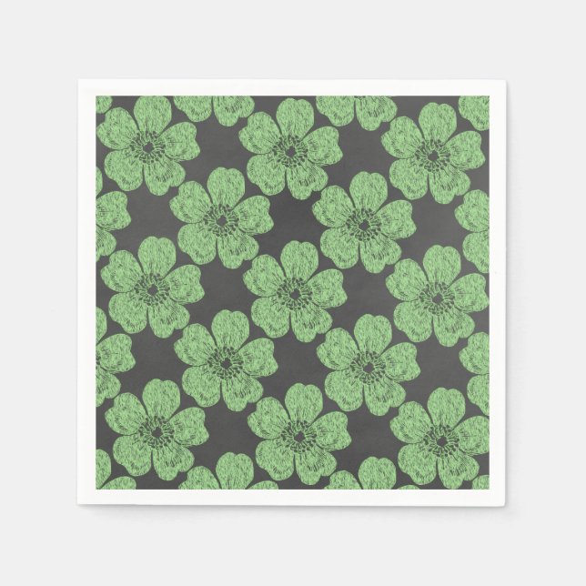 Serviette Jetable Tableau rouge Rose vert sauvage (Devant)