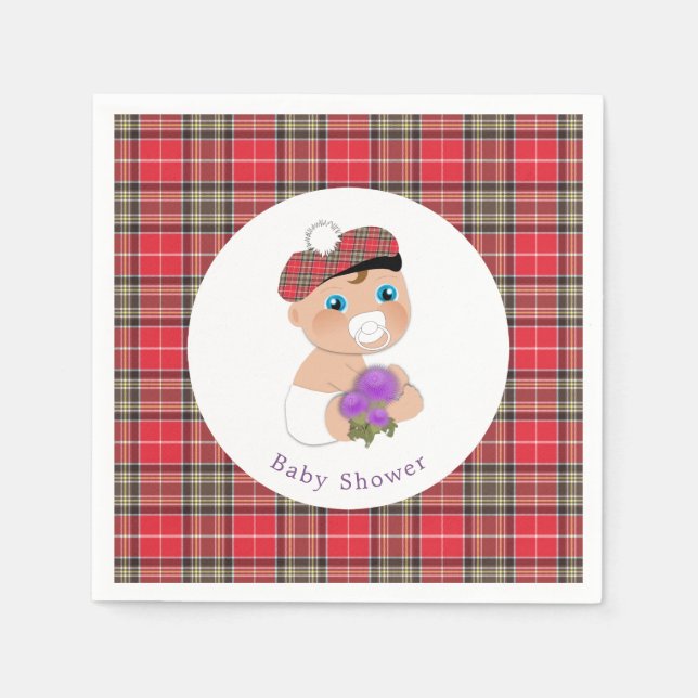 Serviette Jetable Tartan écossais |Baby shower de chardon personnali (Devant)
